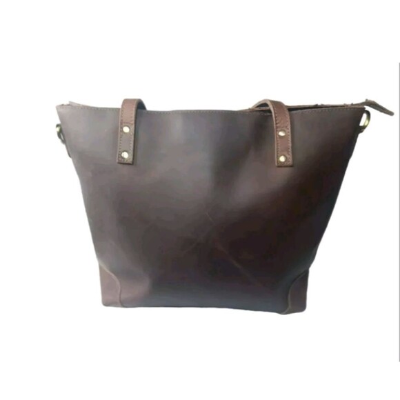 Custom Made Genuine Leather Tote Shoulder Bag Zip Closure fit 13" To 14" Laptop - Picture 1 of 9